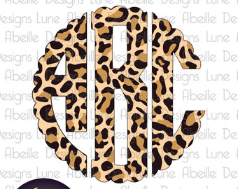Fuente festoneada con estampado de leopardo PNG: Diseño circular de guepardo (descarga digital)