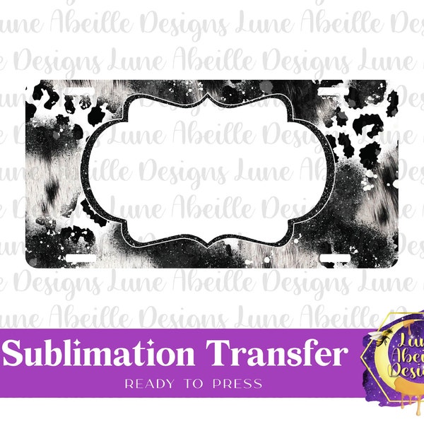 Ready to Press Transfer, Personalized License Plate Sublimation Transfer, Black Cowhide, Leopard Print, Glitter, Custom Car Tag