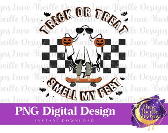 Retro Halloween Ghost PNG: Trick or Treat Skateboard Design (Digital Download)