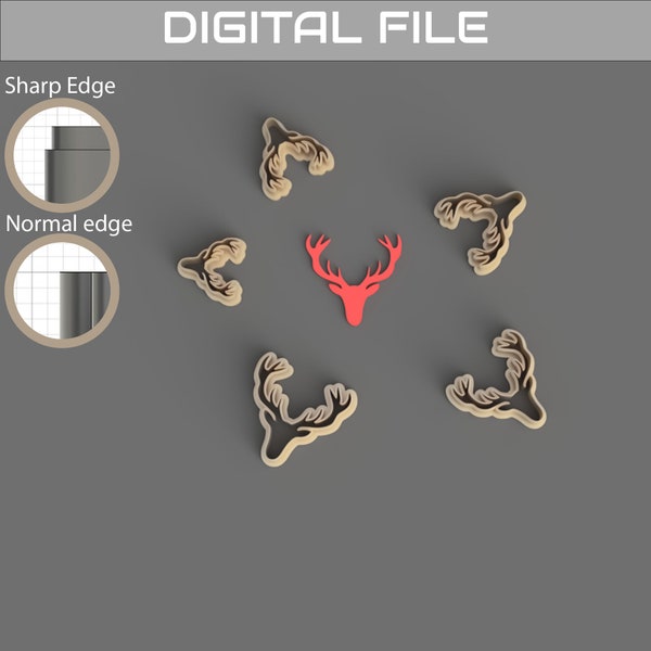 Deer polymer clay cutter | Digital STL File | 7 Sizes | 2 versions | polymer clay cutter set