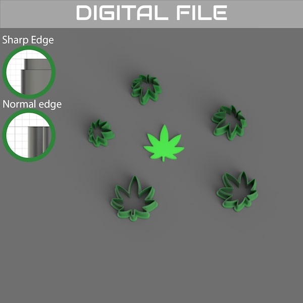 Weed Leaf polymer clay cutter | Digital STL File | 6 Sizes | 2 versions | polymer clay cutter set