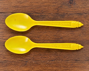 Vintage Dairy Queen Yellow Plastic Spoons Lot of 2 DQ Ice Cream Advertising