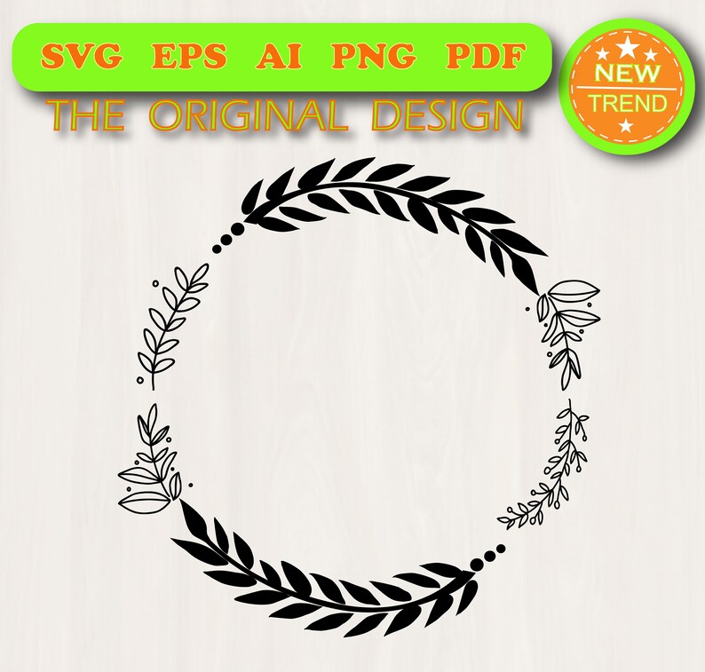 Download Clip Art Decorative Leaf Wreath Svg Cut File Monogram File Art Collectibles