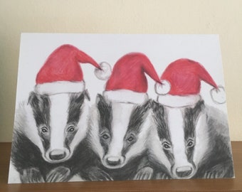 Christmas Badger Cubs A5 Greeting Card (Without Glitter Detail)