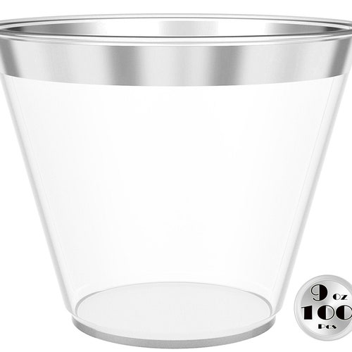 JL Prime 100 Silver Plastic Cups 9 Oz Heavy Duty Reusable Etsy