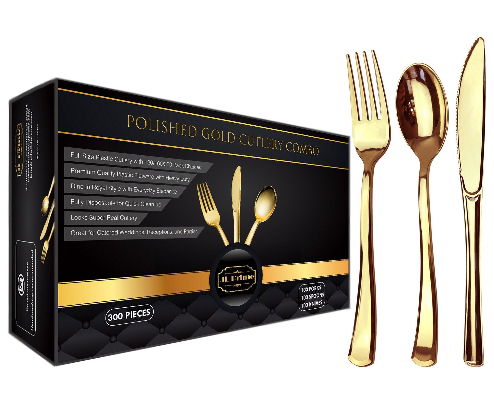 JL Prime 300 Gold Plastic Silverware Set, Gold Plastic Cutlery Set, H…