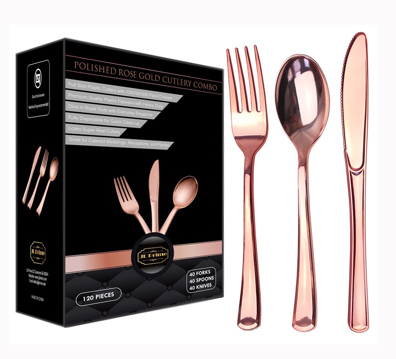 JL Prime 120 Rose Gold Plastic Silverware Set Rose Gold Etsy
