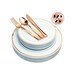 JL Prime 125 Piece Rose Gold Plastic Plates and Cutlery Set, Heavy Duty Disposable Dinner & Salad Plates Forks Knives Spoons 25 Each 