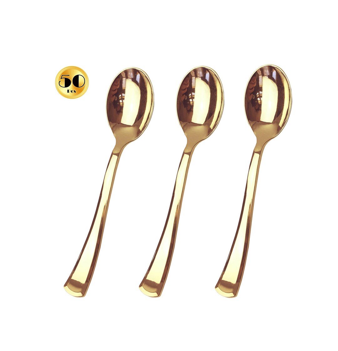 JL Prime 50 Piece Gold Plastic Spoons Bulk Set Gold Plastic Etsy