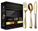 JL Prime 160 Gold Plastic Silverware Set, Gold Plastic Cutlery Set, Disposable Heavy Duty Utensils, 80 Forks, Spoons, Knives, 40 Each 