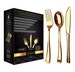 JL Prime 120 Gold Plastic Silverware Set, Gold Plastic Cutlery Set, Heavy Duty Disposable Utensils, Plastic Forks, Spoons, Knives, 40 Each 