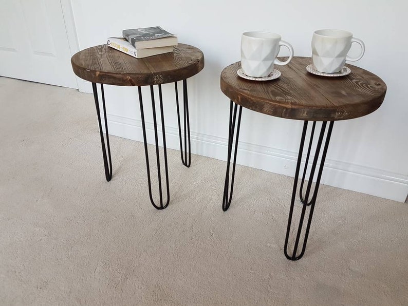 Set Of 2 Reclaimed Scaffold Board Coffee Tables Side With Hairpin Legs