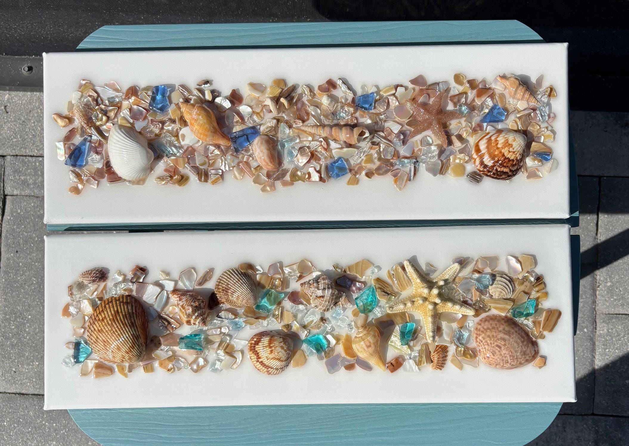 Coastal Seashell & Sea Glass Resin Wall Art – Beach Canvas With ...