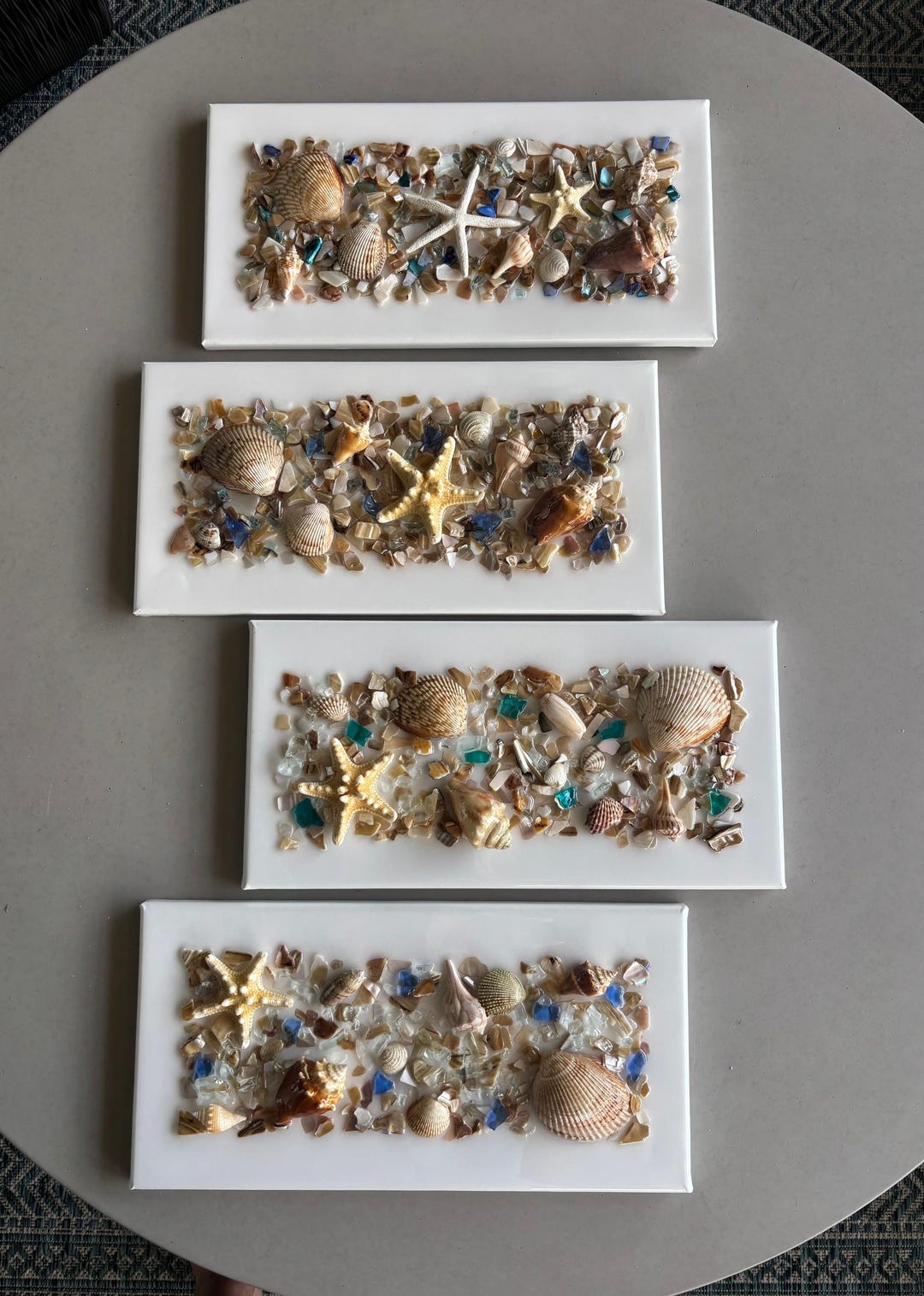 Coastal Seashell & Sea Glass Resin Wall Art – 16x8 or 8x16 Beach Canvas ...