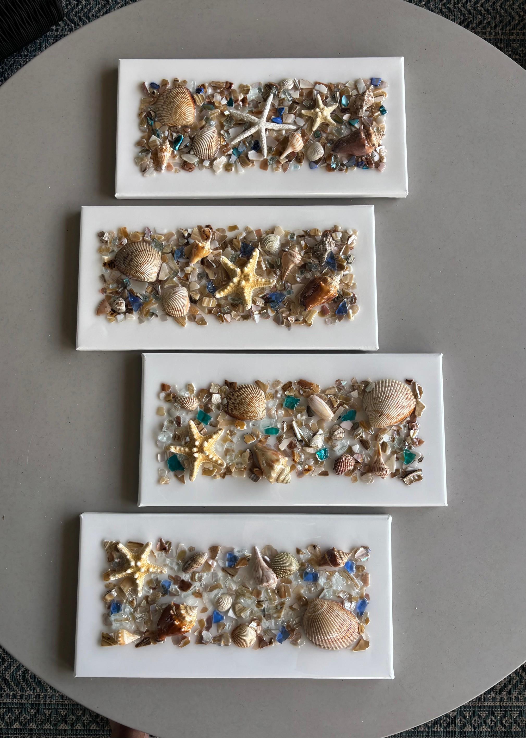 Coastal Seashell & Sea Glass Resin Wall Art – 16x8 or 8x16 Beach Canvas ...