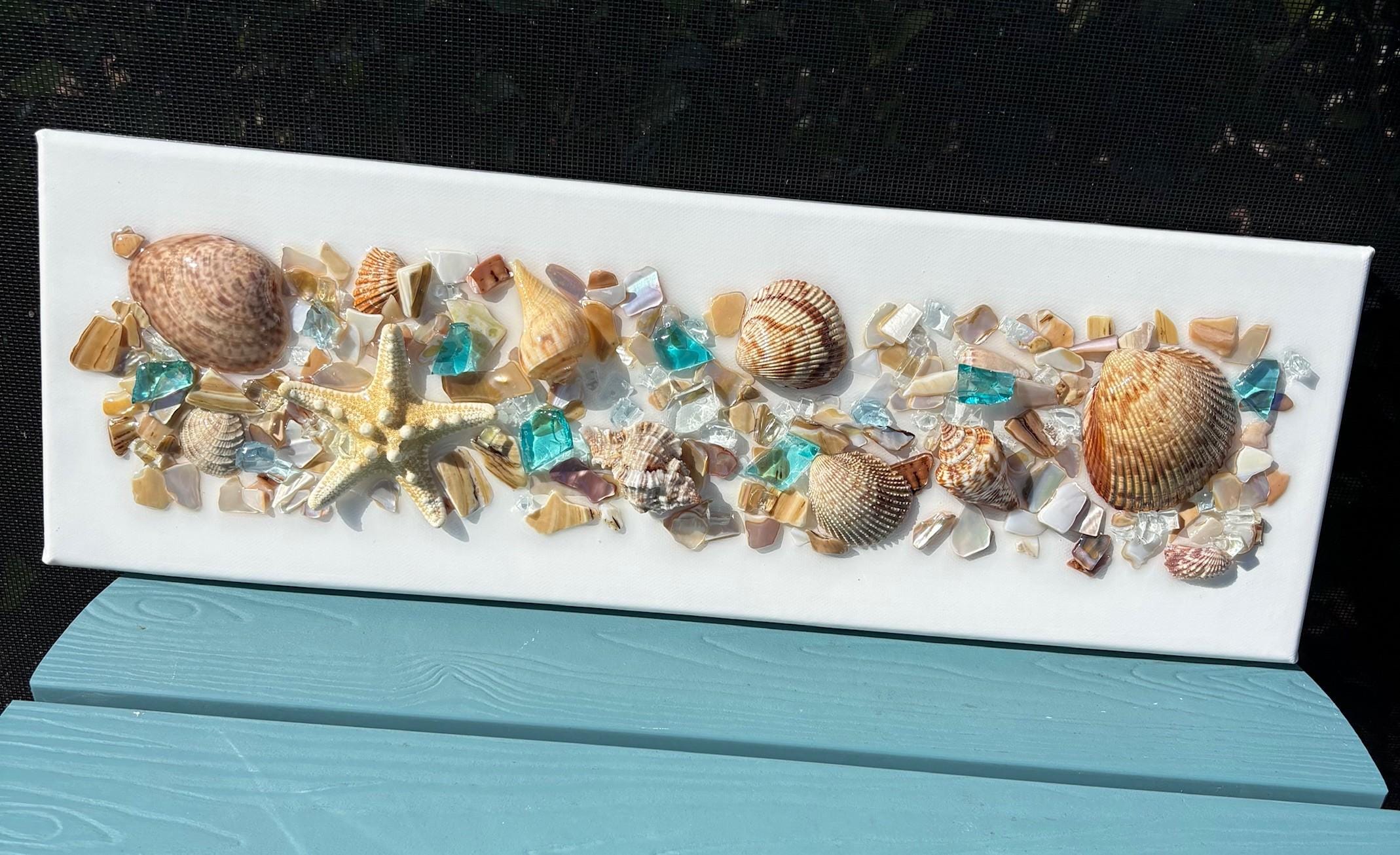 Coastal Seashell & Sea Glass Resin Wall Art – Beach Canvas With ...