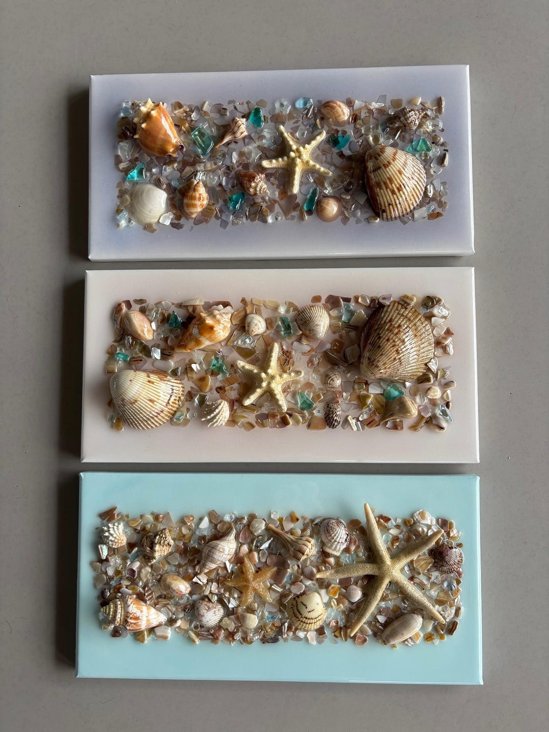 Colorful Coastal Seashell & Sea Glass Resin Wall Art – 16x8 Beach ...
