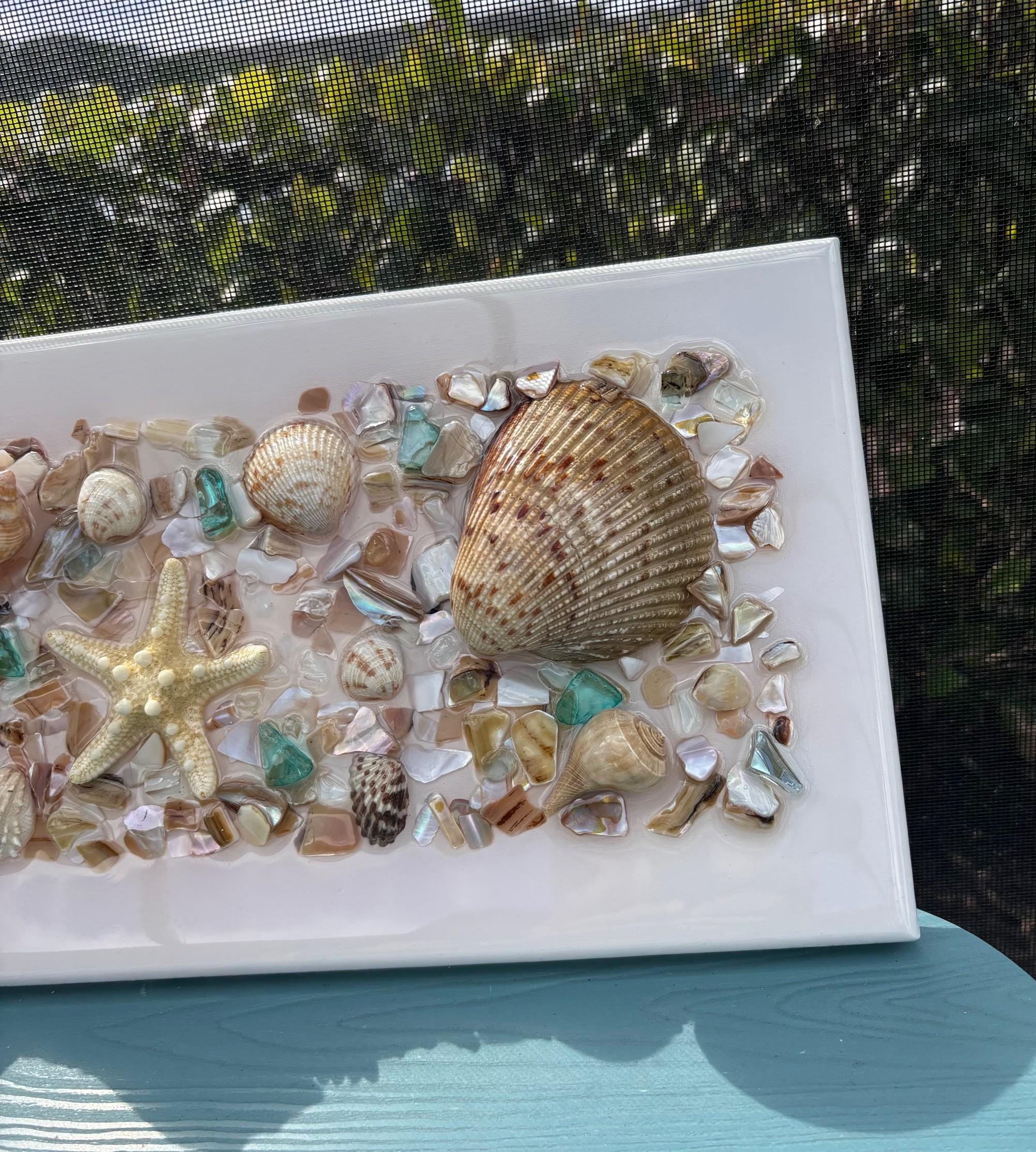 Colorful Coastal Seashell & Sea Glass Resin Wall Art – 16x8 Beach ...