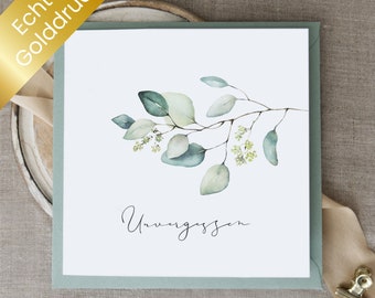 Aquarell Trauerkarte mit Eukalyptus & Gold | Klappkarte inkl. Umschlag