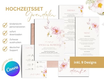 DIY Florale Hochzeitseinladung digital | editierbar, personalisierbar, elektronisch | Komplettes DIY-Hochzeitsset!