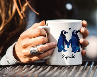 2nd Anniversary Relationship/Marriage Gift Mug For Couples | Love Penguins Together For Two Years - Give It To Your Girlfriend Or Boyfriend