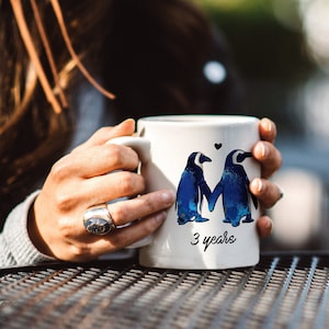 3rd Anniversary Relationship/Marriage Gift Mug For Couples | Love Penguins Together For Three Years -Give It To Your Girlfriend Or Boyfriend