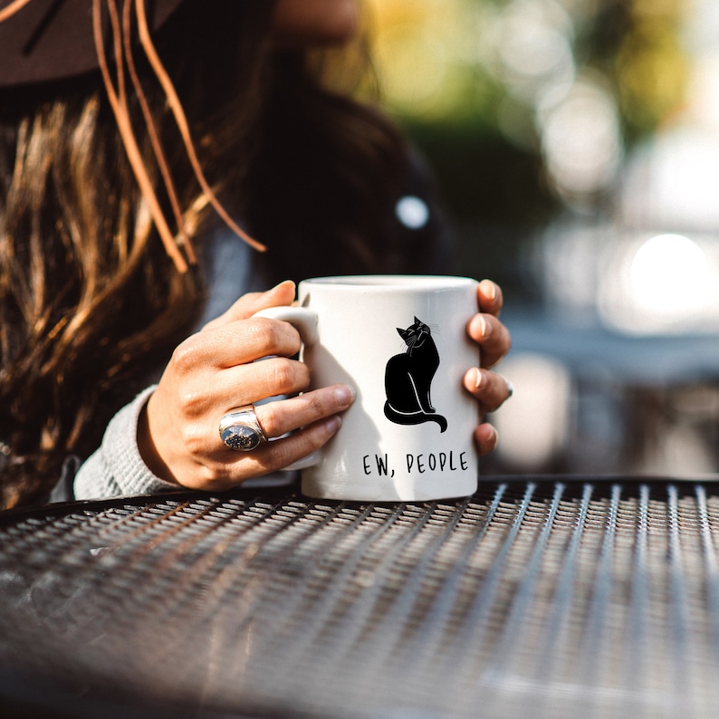 Ew, People - Cat Lovers Coffee Mug | Funny Meow Gift - Anti-Social Mug For Snarky Or Introvert Person image 1