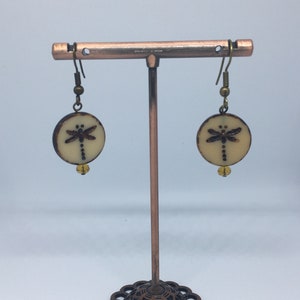 The Mark of the Dragonfly Beautiful dragonfly glass tile and topaz crystal earrings