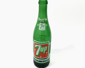 VINTAGE 7up 12 OZ Bottle Green Glass