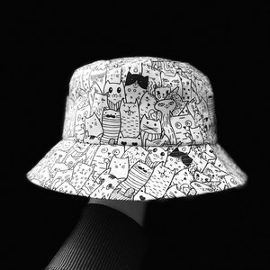 Doodle Cat Bucket Hat - Bucket Hat with Sublimated Cat Design