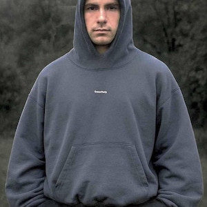 Sudadera con capucha ponderada / Sudadera con capucha extragrande de algodón grueso / Azul bruma