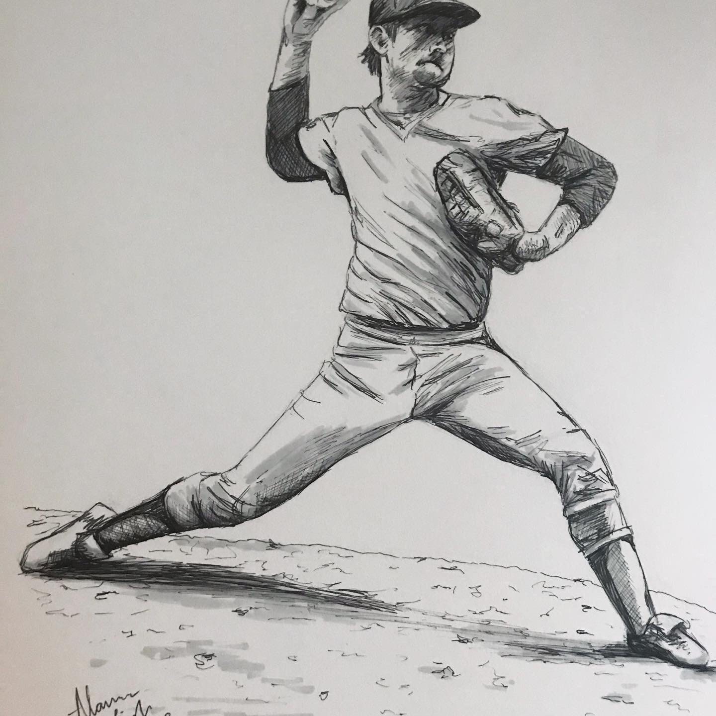 Baseball Art Baseball Player Pitcher Baseball Drawing 