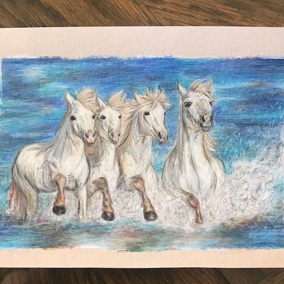 Cuatro caballos salvajes Dibujo a lápiz de color Dibujo de - Etsy España