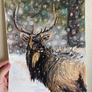 Wapiti de taureaux pastel, wapiti taureau, dessin délan, wapiti dhiver, animal de montagne image 2