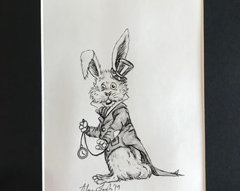 White Rabbit, Alice in Wonderland Art, Lewis Carrol, White Rabbit Art, Rabbit Drawing, Fantasy Rabbit, Whit Rabbit Illustration