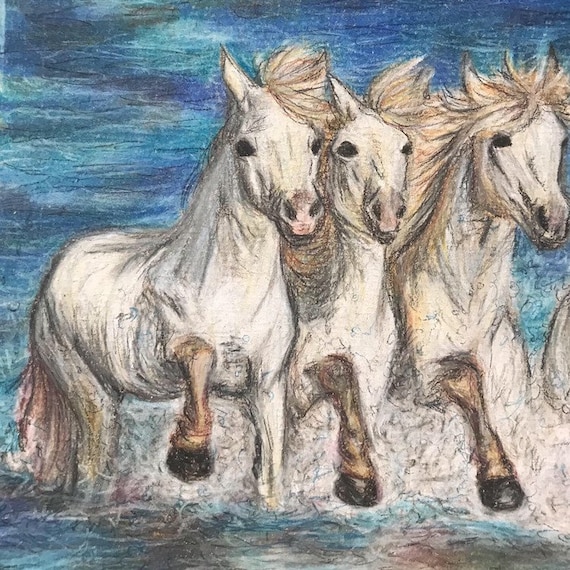 Cuatro caballos salvajes Dibujo a lápiz de color Dibujo de - Etsy México