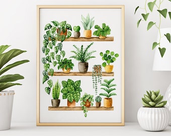 Pflanzen Poster 'Plant Shelfie 2' Großformat | Fine Art Druck | botanische Kunst | Wanddekoration | Aquarell Malerei | kleines Geschenk