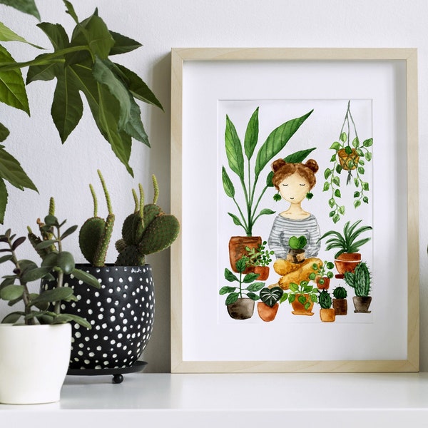 Affiche de plante 'Plant Lady' toutes tailles | | d’impression d’art | d’illustration botanique à l’aquarelle décoration murale verte | | de décoration intérieure petit cadeau