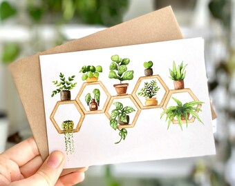 Postcard A6 'Honeycomb Plant Shelf', fine art print, botanical watercolor, plant illustration, plant lover gift, postcard plants, greenery