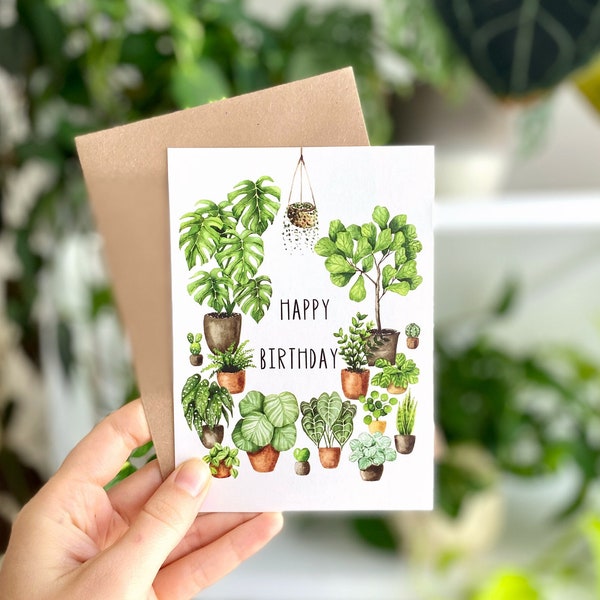 Geburtstagskarte A6 'Happy birthday', Pflanzen Postkarte, kleines Geschenk, Aquarell Pflanzen Karte, Geburtstag Postkarte, Greenery