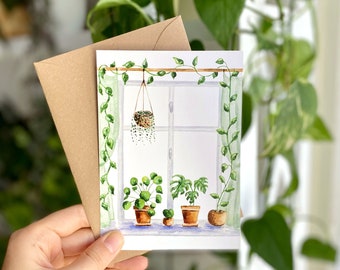 Postcard A6 'Window View' | fine art print | botanical watercolor | plant illustration | sending love | small gift | papeterie | home decor