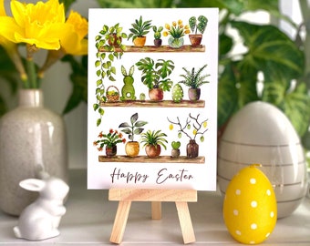 Plant Postcard 'Easter Shelfie', Easter cards, botanical watercolor art, spring illustration, Happy Easter, plant lover gift