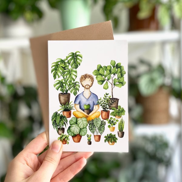 Postcard A6 'Plant Guy' | plant gifts for him | botanical watercolor | plant art | card for boyfriend | funny birthday present