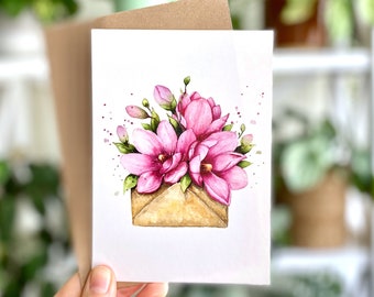 Postkarte A6 'Sending Magnolia' | Fine Art Druck | Blumen Illustration | Aquarell Malerei  | botanische Kunst | kleines Geschenk