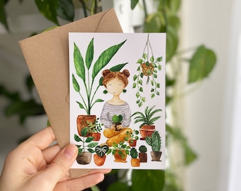 Postcard A6 'Plant Lady' | fine art print | botanical watercolor | plant illustration | sending love | small gift | papeterie | home decor