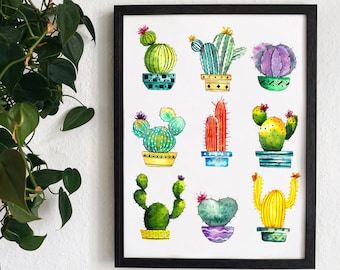Cactus print 30x40, cute room decor, kids room art, plant art print, nursery wall art, colorful decor
