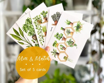 5 postcards of your choice - A6 | postcard set of 5, plant card illustration, botanical art, watercolor houseplants collection, card bundle