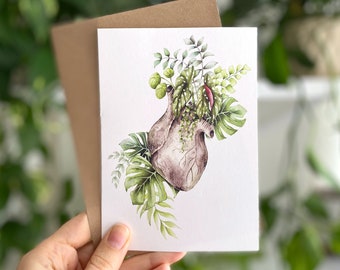 Postcard A6 'Plant Heart' | anatomical heart art | watercolor plants card | plant lover gift | cute plant painting | Valentine's Day card