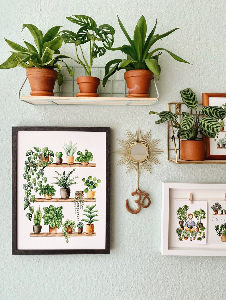 Pflanzen Poster 'Plant Shelfie 2' Großformat Fine Art Druck botanische Kunst Wanddekoration Aquarell Malerei kleines Geschenk Bild 2