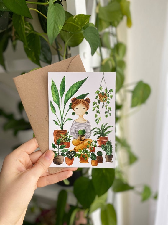 Postcard A6 fine art print botanical watercolor |Plant illustration |Sending love small gift Houseplant postcard Physical Product